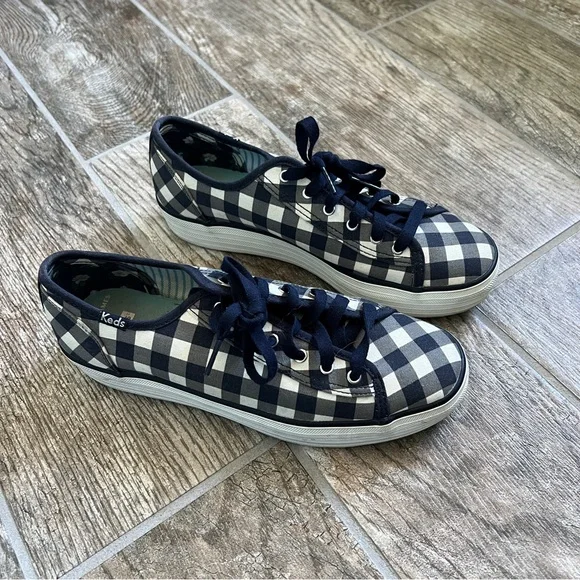 Keds X Draper James Platform Plaid Sneakers, Lace Tie, Blue & White, Women’s 7 - Picture 1 of 13